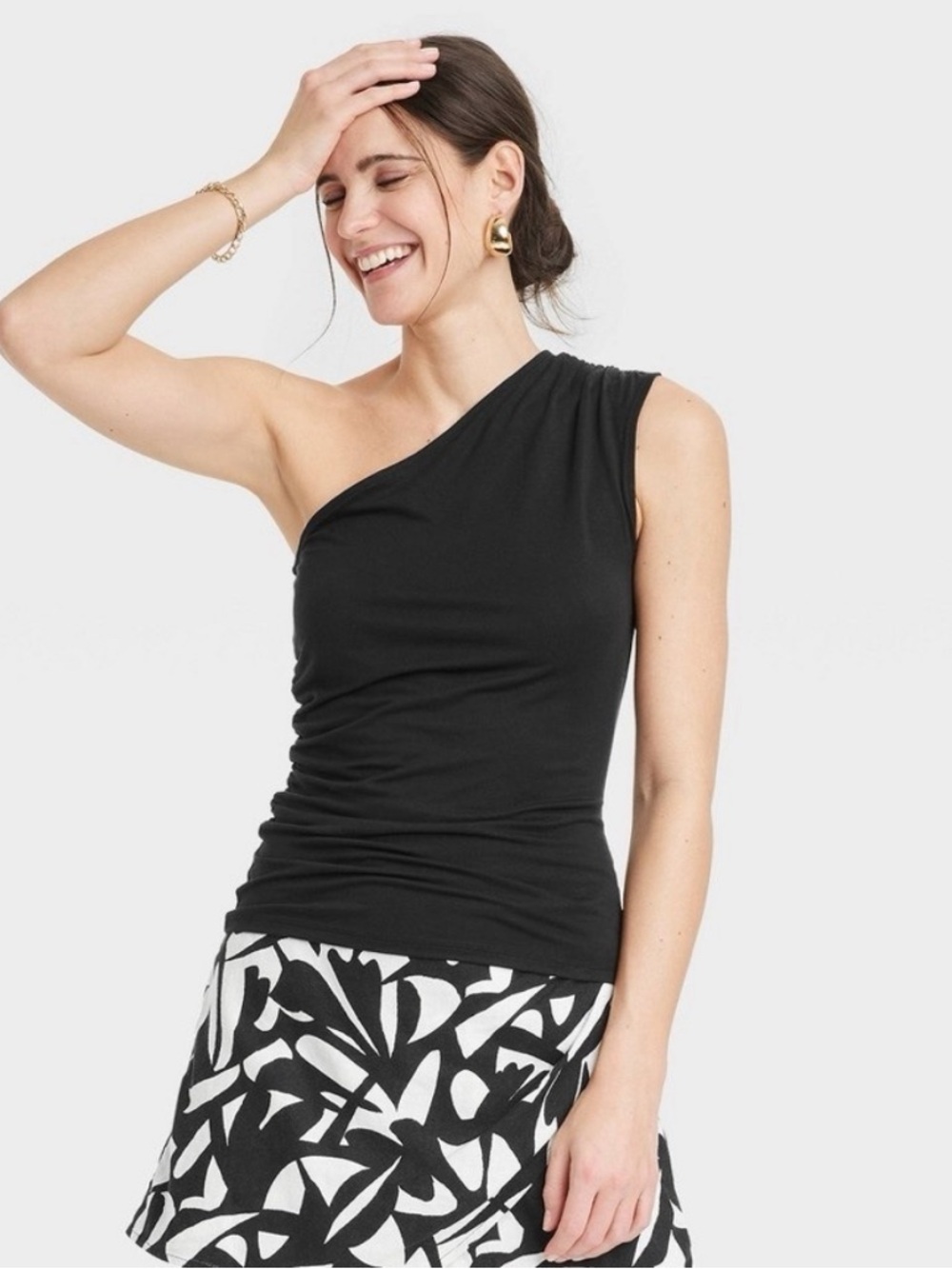 A New Day Black One-Shoulder Tank